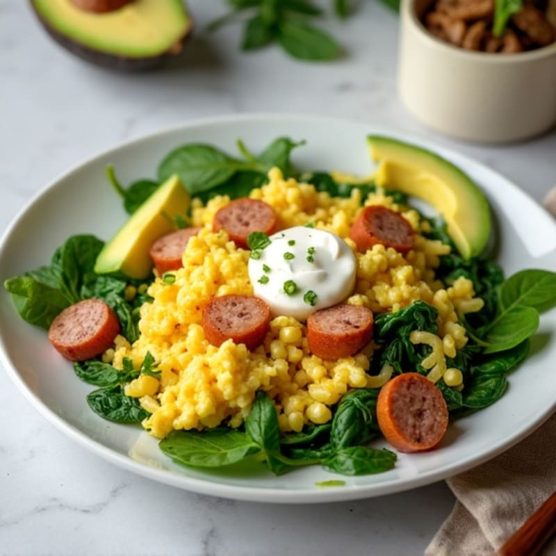 Egg White and Turkey Sausage Scramble with Spinach