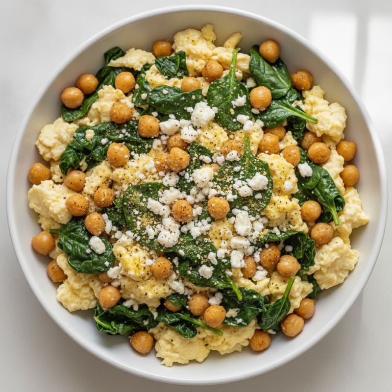 Egg White and Chickpea Scramble with Spinach