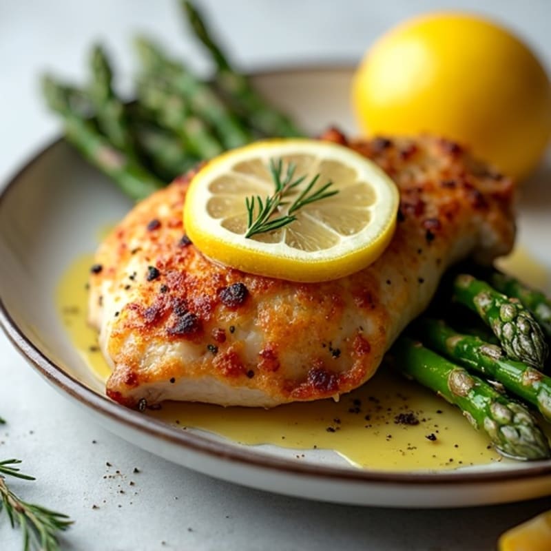 Crispy Lemon Herb Roasted Chicken with Roasted Asparagus