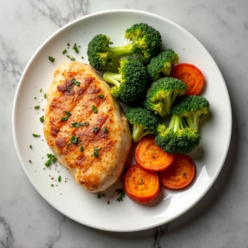 Roasted Chicken with Crispy Broccoli and Sweet Potatoes