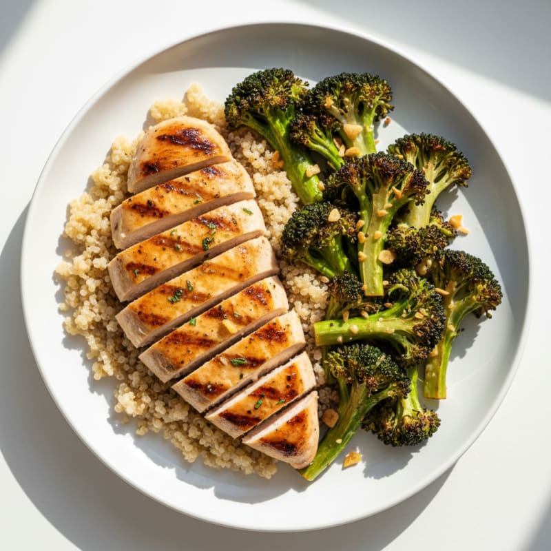 Grilled Chicken Breast with Quinoa and Roasted Broccoli