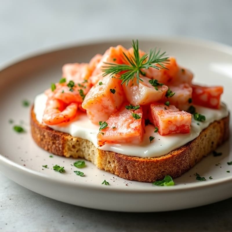 Chilled Lobster with Creamy Lemon Dill Dressing on Crispy Whole Grain Toast