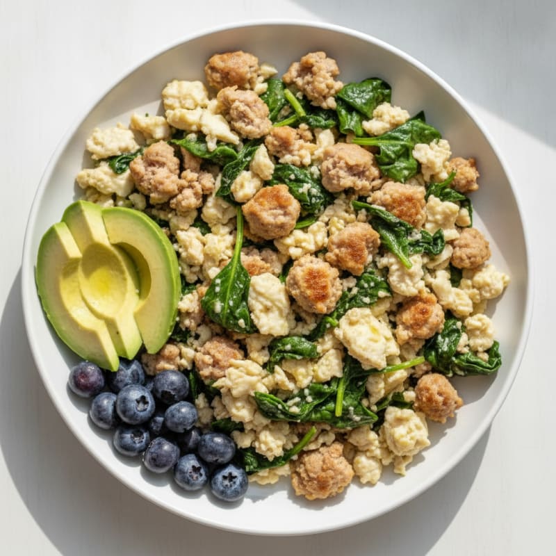 Egg White and Turkey Sausage Scramble with Spinach
