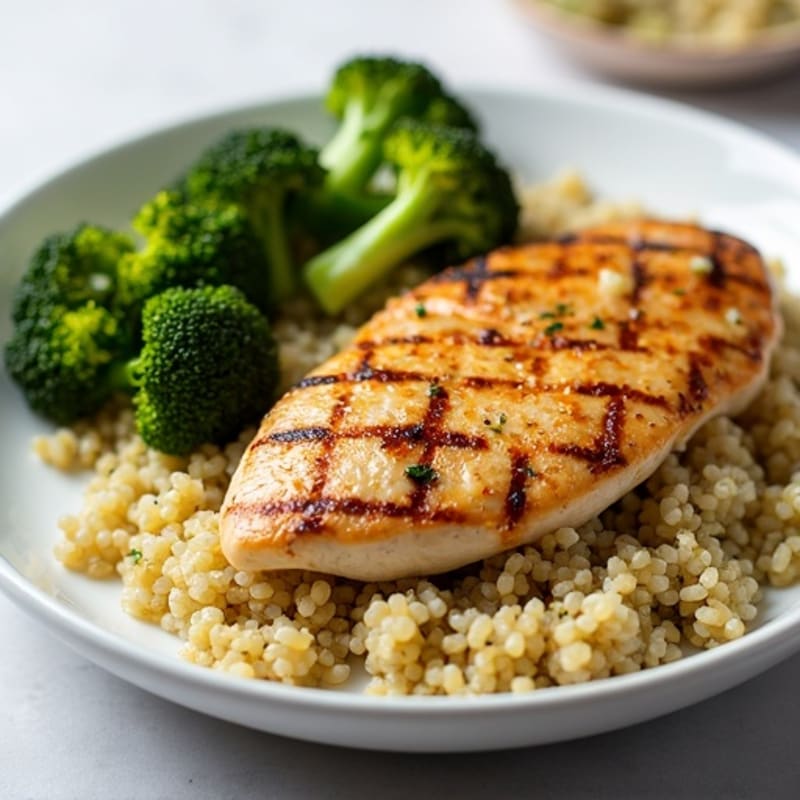 Grilled Chicken Breast with Quinoa and Roasted Broccoli