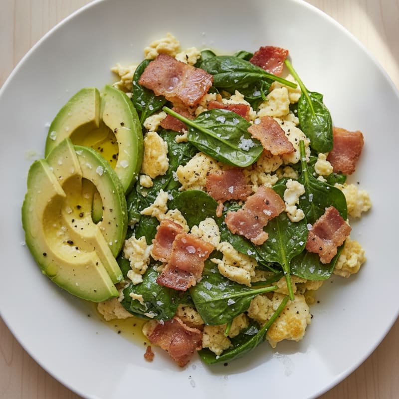 Crispy Turkey Bacon and Egg White Scramble with Spinach