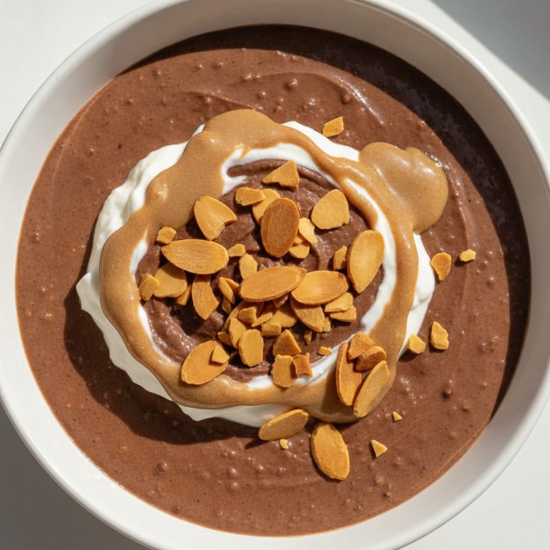 Silky Chocolate Protein Pudding with Greek Yogurt and Almonds