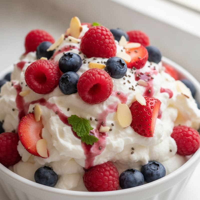 Greek Yogurt Protein Mousse with Mixed Berries