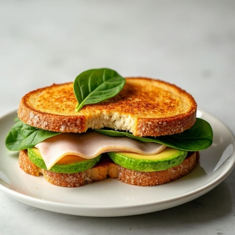 Crispy Sourdough Toastie with Lean Turkey, Sliced Avocado, and Fresh Spinach
