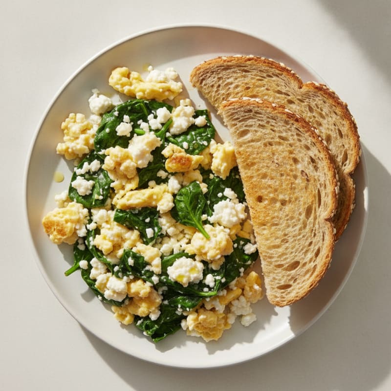 Cottage Cheese Egg Scramble with Sautéed Spinach