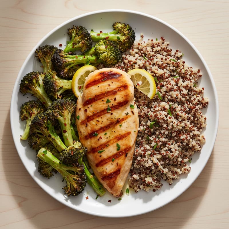Grilled Chicken Breast with Roasted Broccoli and Quinoa