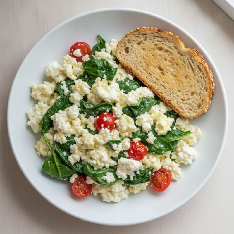 Egg White and Cottage Cheese Scramble with Spinach and Cherry Tomatoes