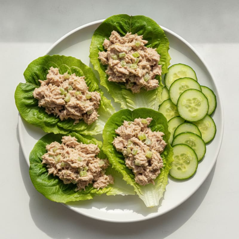 Tuna Lettuce Wraps with Sliced Cucumbers