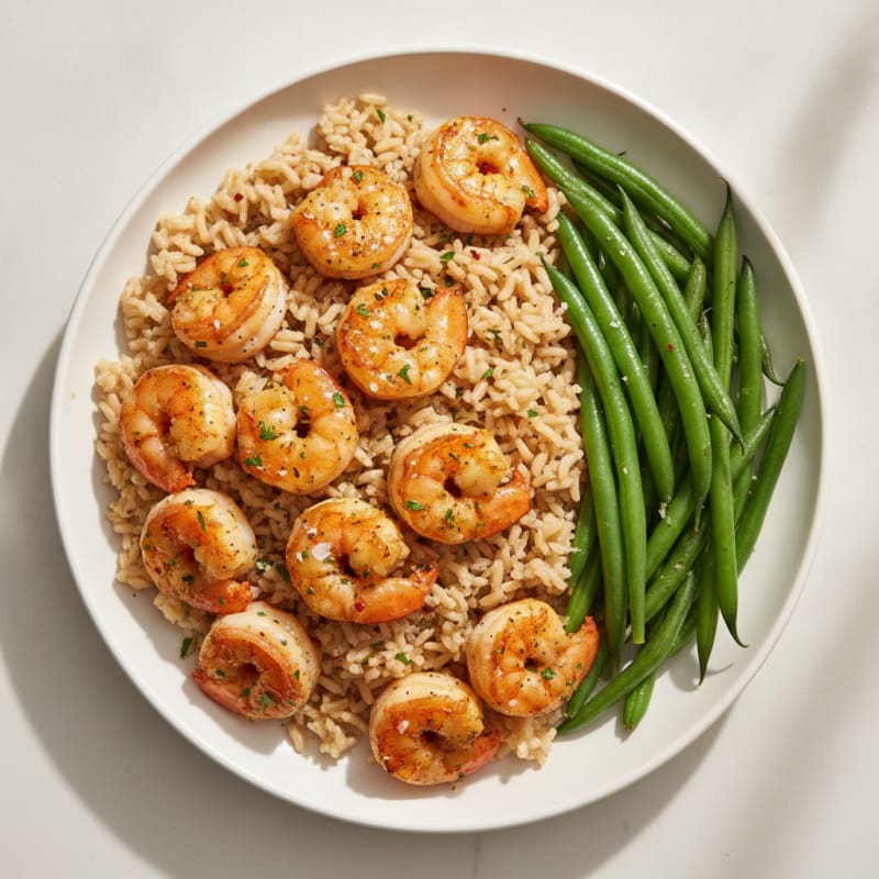 Garlic Shrimp with Brown Rice and Green Beans