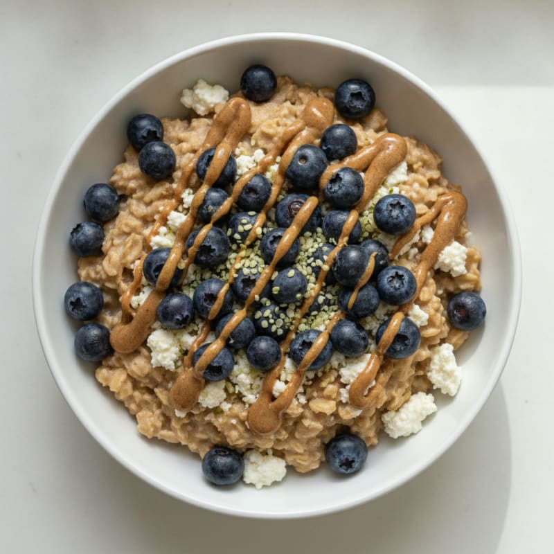 Cottage Cheese and Berry Protein Oats with Almond Butter