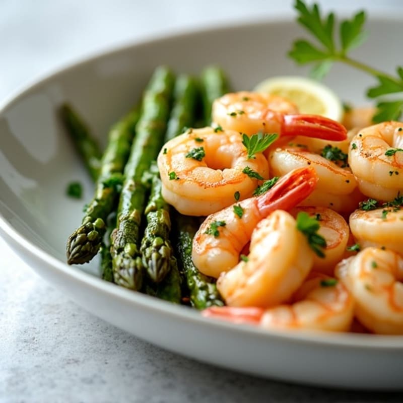 Healthy Garlic Butter Shrimp Scampi with Roasted Asparagus