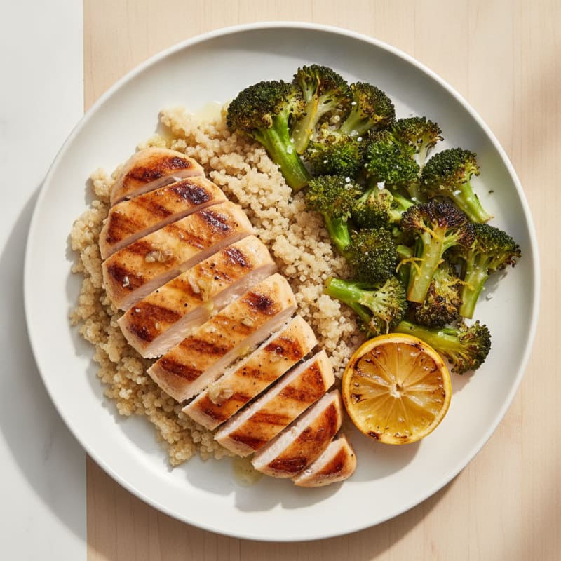 Grilled Chicken Breast with Quinoa and Roasted Broccoli
