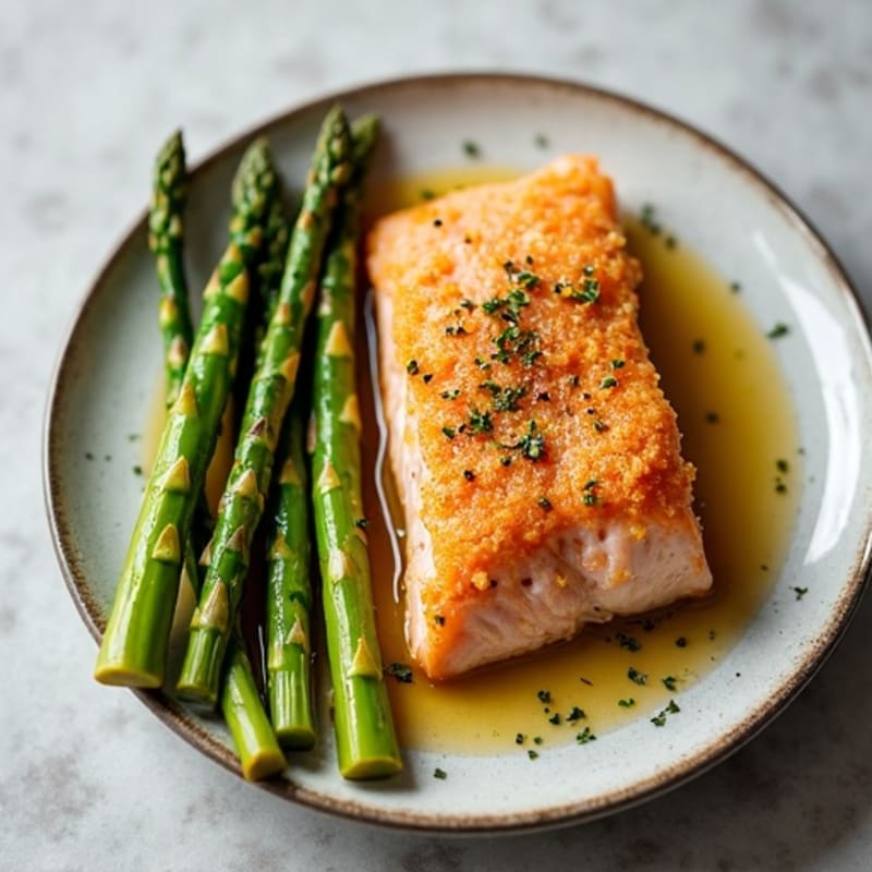 Crispy Lemon Garlic Salmon with Roasted Asparagus