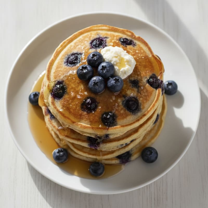 Blueberry Ricotta Pancakes with Maple Syrup