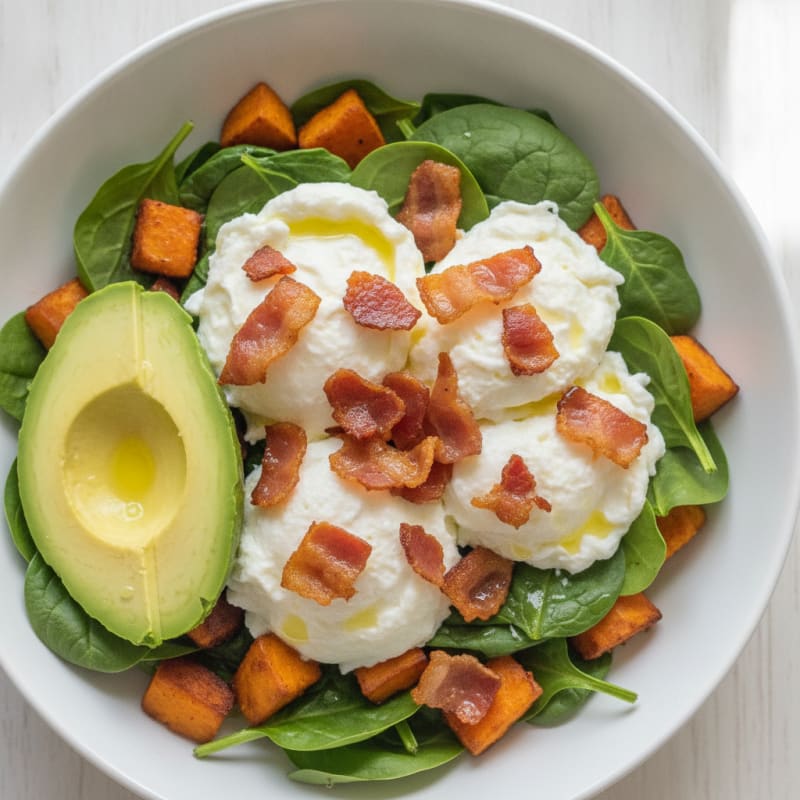 Crispy Turkey Bacon and Egg White Breakfast Bowl with Spinach