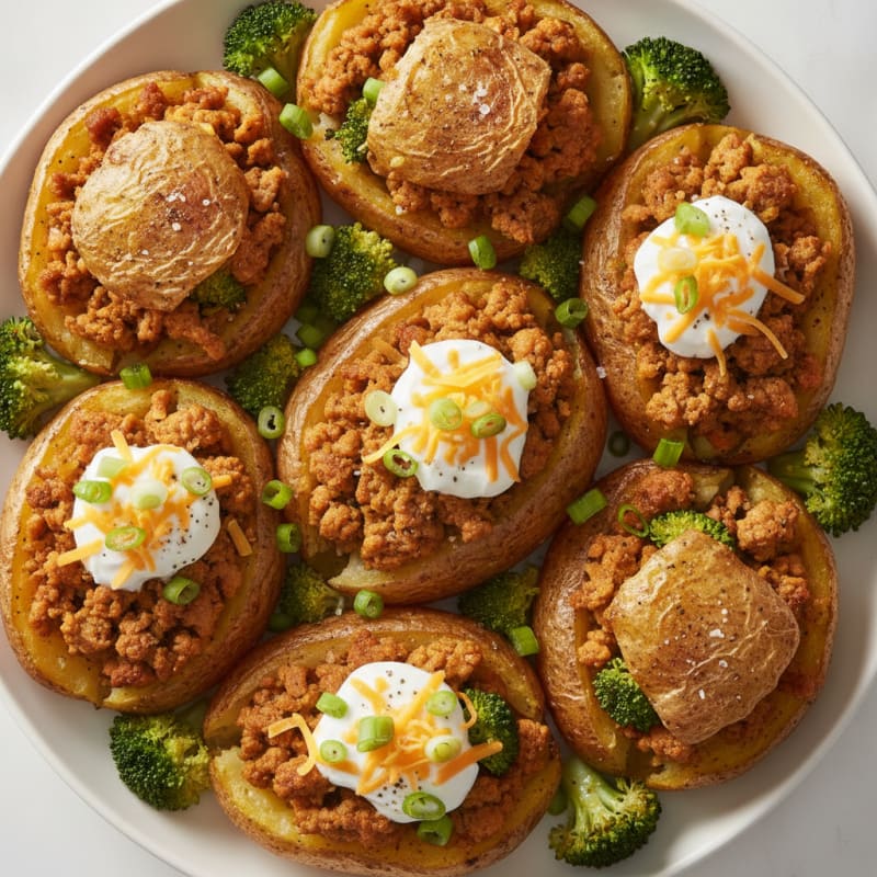 Loaded Roasted Potatoes with Savory Turkey and Broccoli