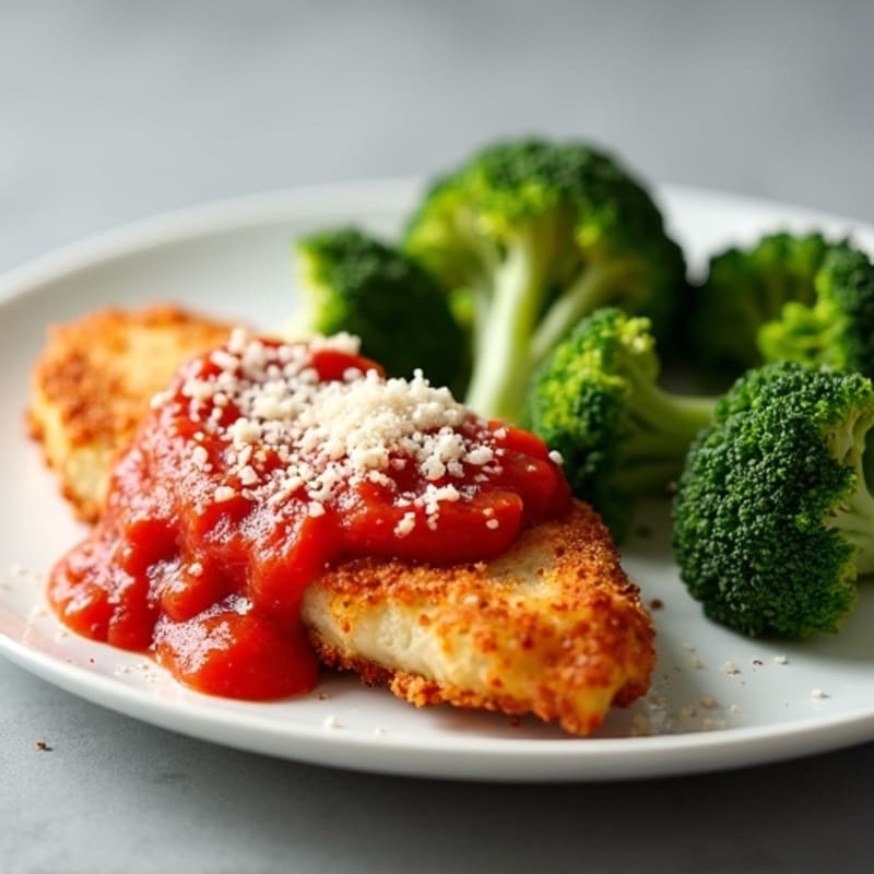 Healthy Crispy Chicken Parmesan with Roasted Broccoli