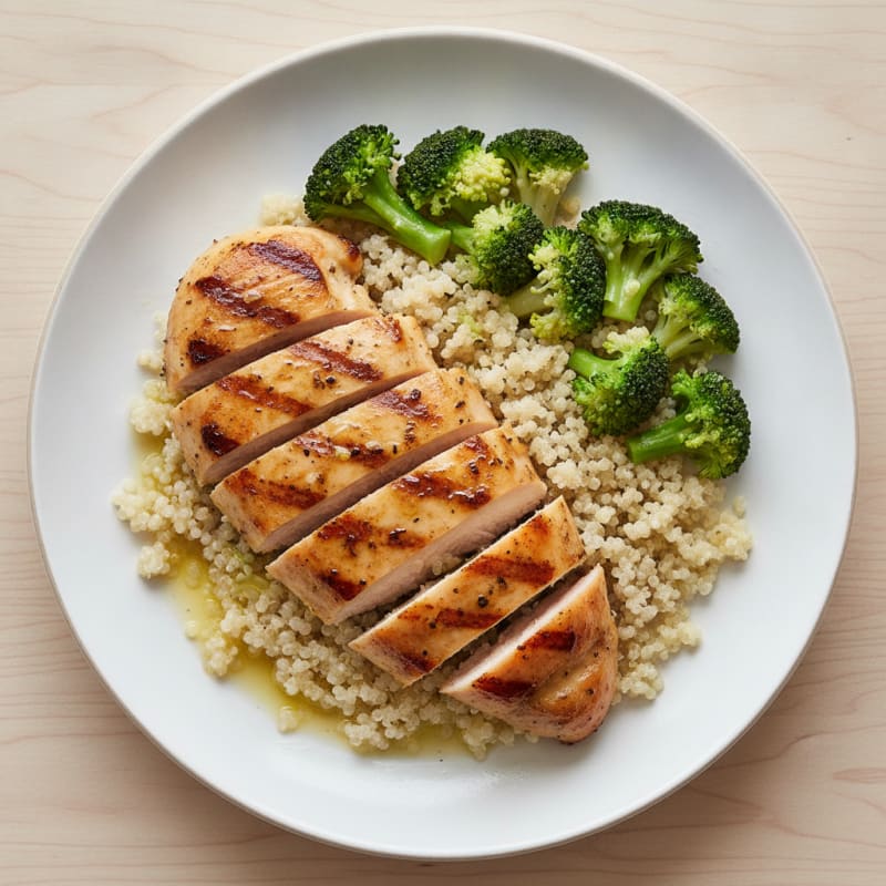Grilled Chicken Breast with Quinoa and Steamed Broccoli