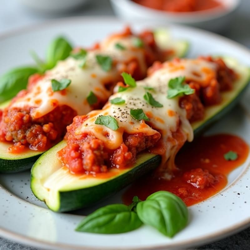 Stuffed Zucchini Boats with Lean Turkey Pepperoni and Melty Mozzarella