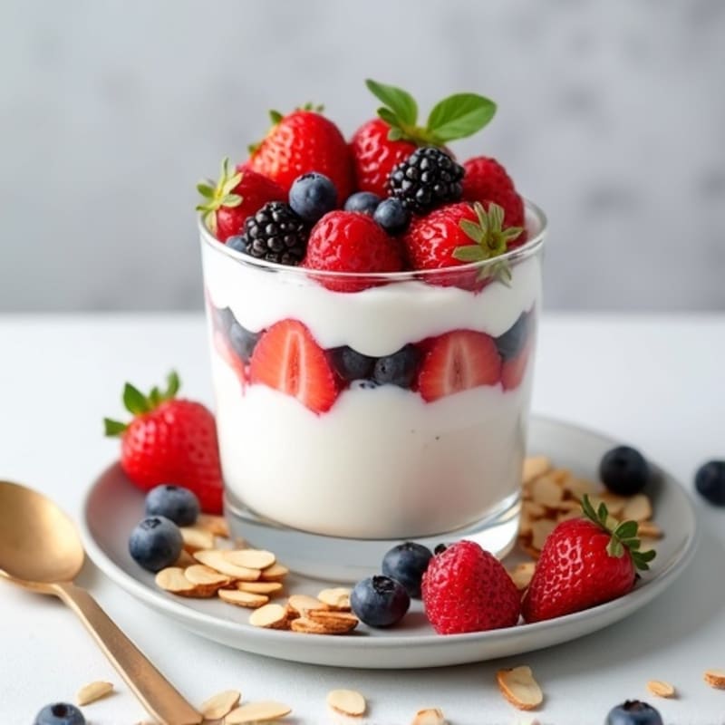 Greek Yogurt Protein Parfait with Mixed Berries and Almonds
