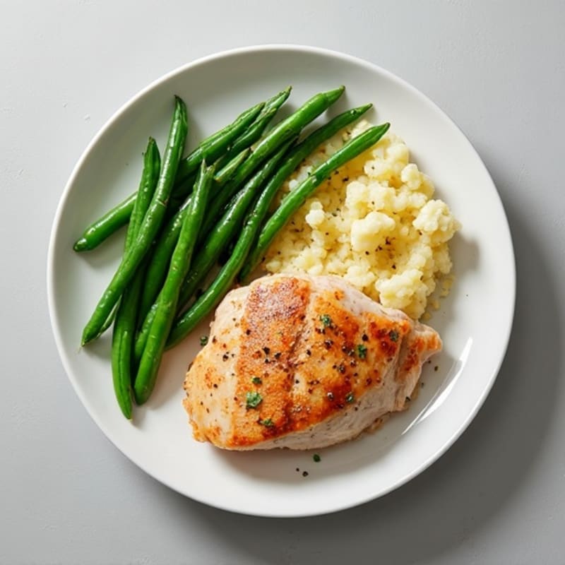 Seared Turkey Breast with Steamed Green Beans and Cauliflower Mash