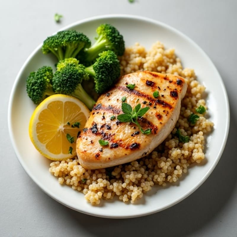 Grilled Chicken Breast with Quinoa and Roasted Broccoli