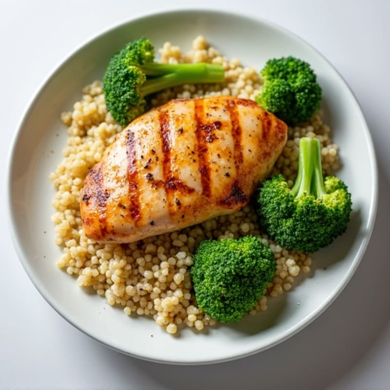 Grilled Chicken Breast with Steamed Broccoli and Quinoa