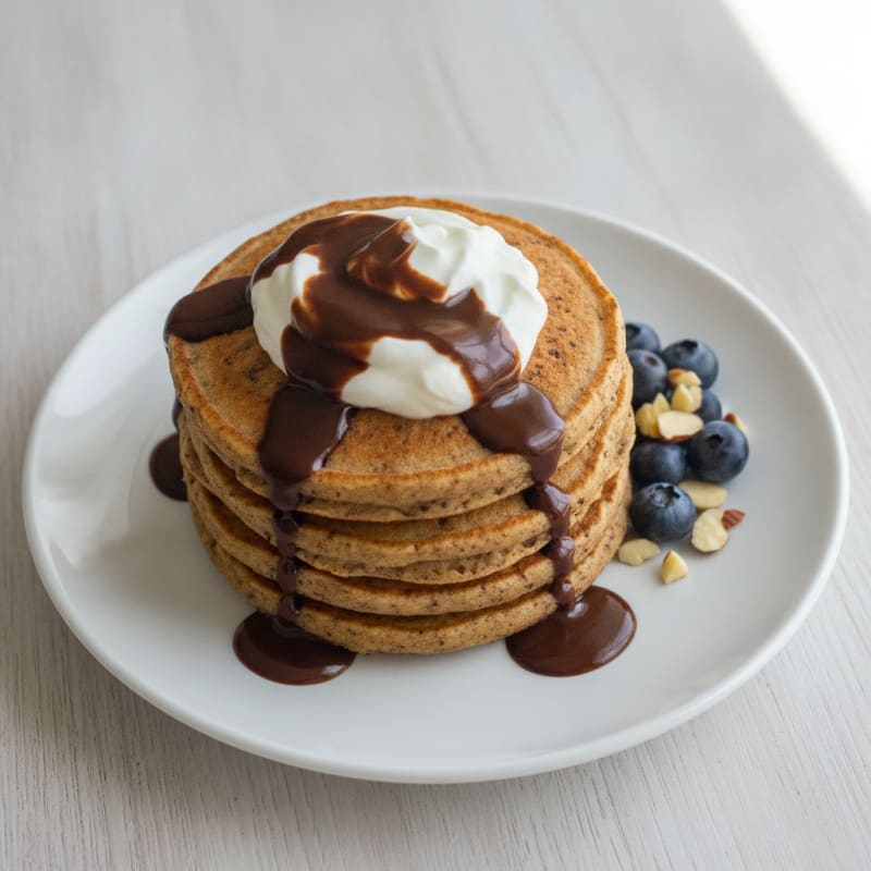 Chocolate Protein Oat Flour Pancakes