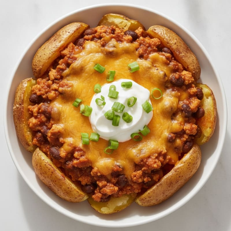 Loaded Chili Cheese Potato Skins