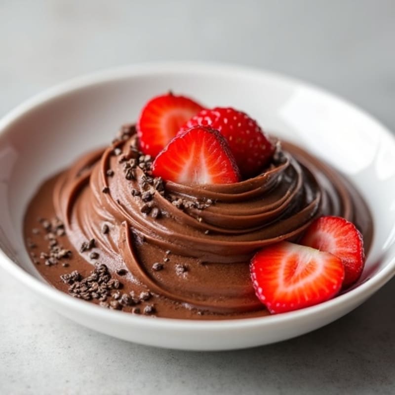 Silky Chocolate Protein Pudding with Sliced Strawberries