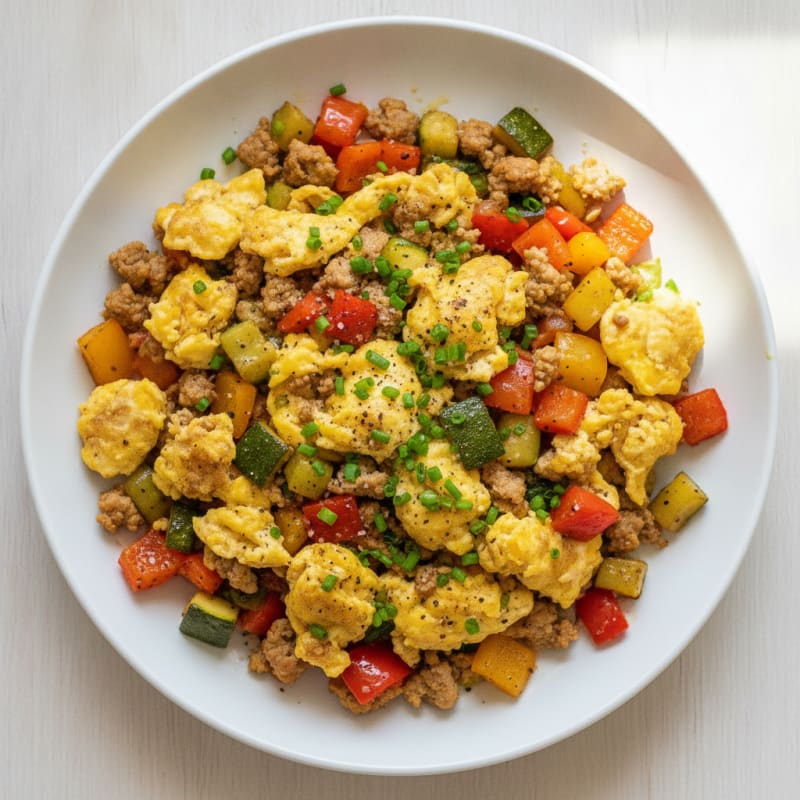 Hearty Scrambled Eggs with Roasted Vegetables
