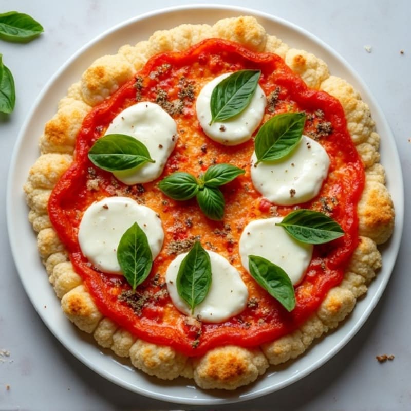 Crispy Cauliflower Crust Pizza with Fresh Mozzarella and Basil