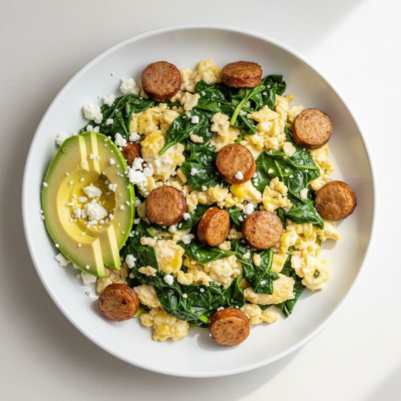 Egg White Scramble with Turkey Sausage and Spinach