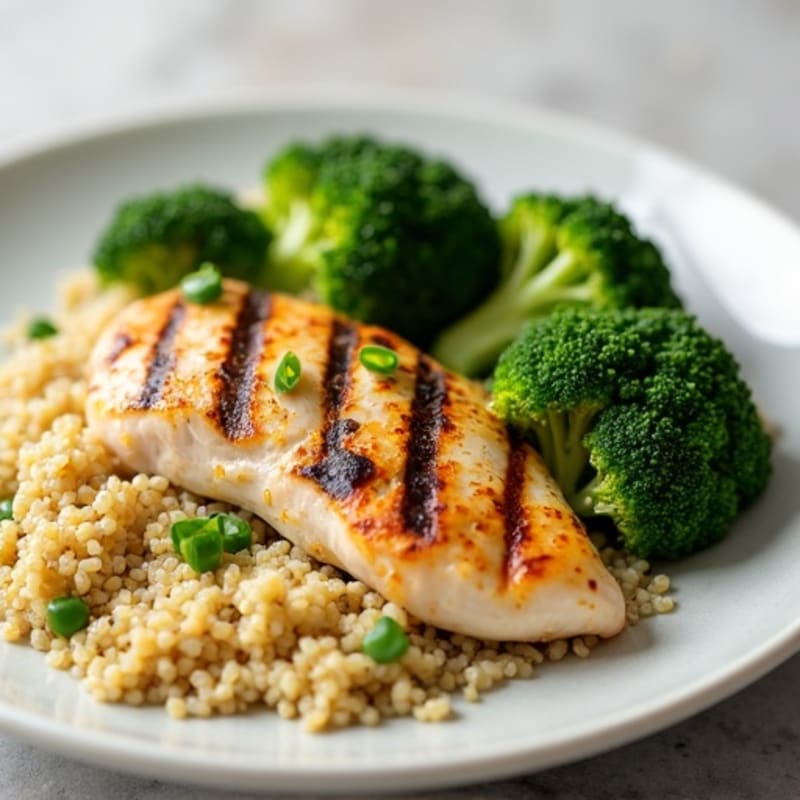 Grilled Chicken Breast with Quinoa and Roasted Broccoli