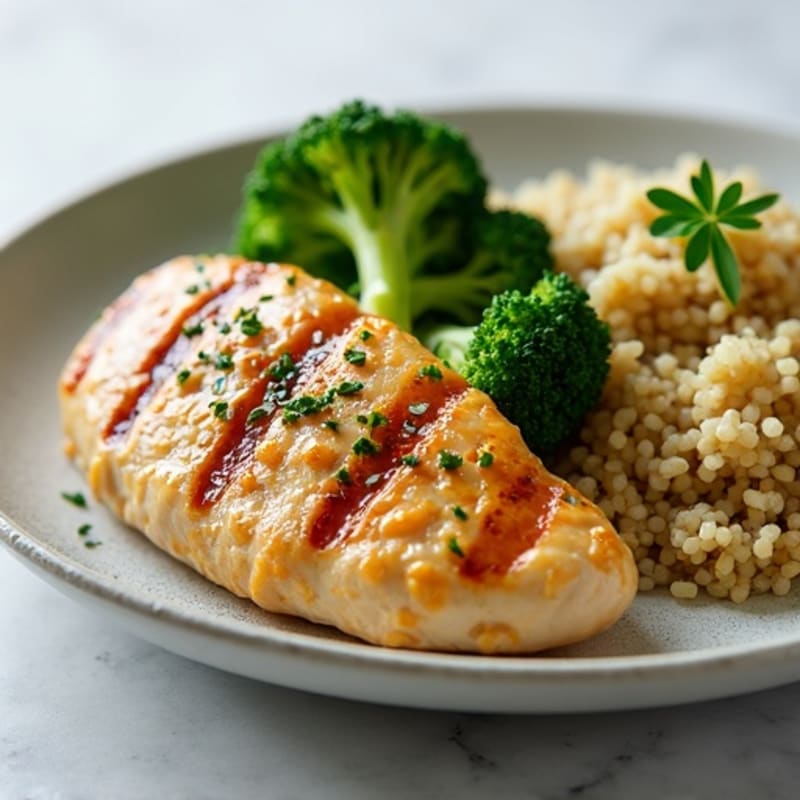 Grilled Chicken Breast with Roasted Broccoli and Quinoa