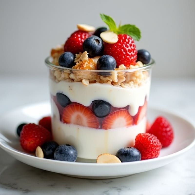 Protein Greek Yogurt Parfait with Chopped Chicken and Berries