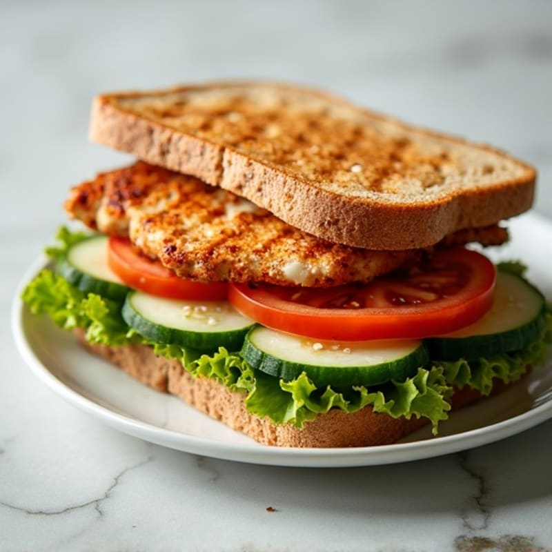 Grilled Chicken and Veggie Sandwich on Whole Wheat Bread