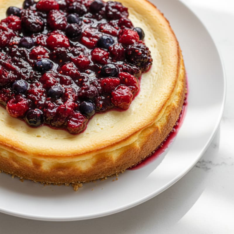 Silky Greek Yogurt Protein Cheesecake with Mixed Berries