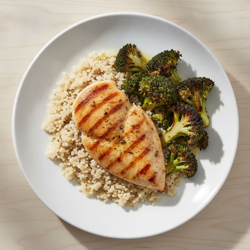 Grilled Chicken Breast with Quinoa and Roasted Broccoli