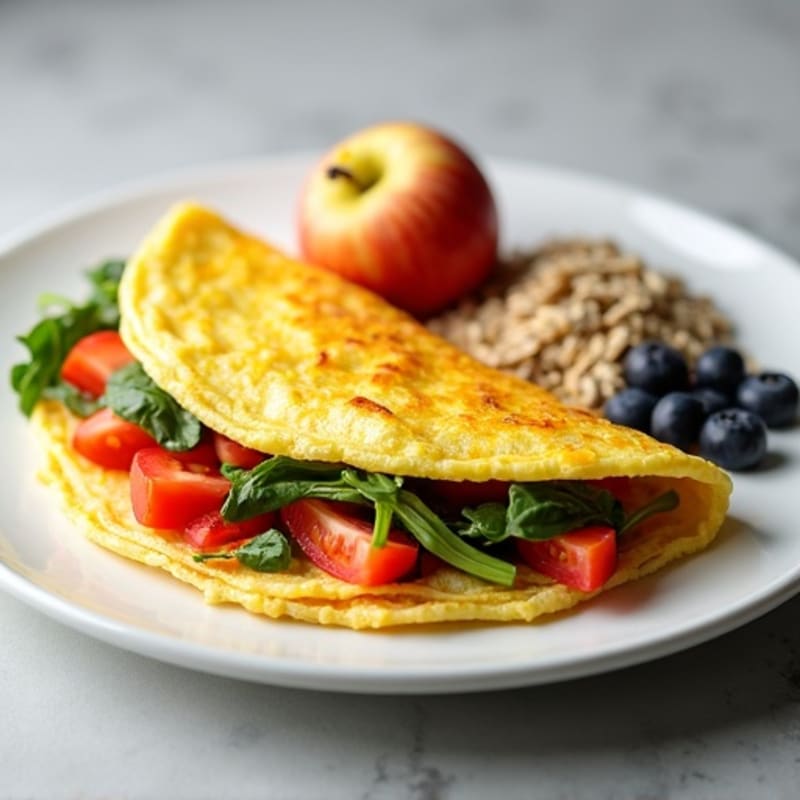 Egg White Veggie Omelette with Fresh Fruit and Oatmeal