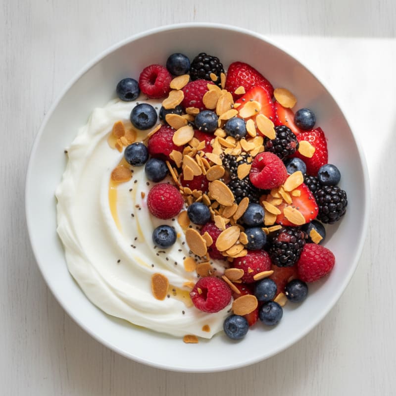 Greek Yogurt Protein Bowl with Mixed Berries and Almonds