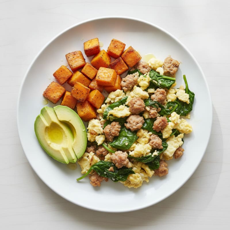 Egg White and Turkey Sausage Scramble with Spinach