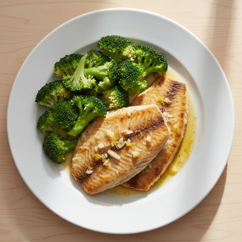 Seared Lemon Garlic Tilapia with Steamed Broccoli