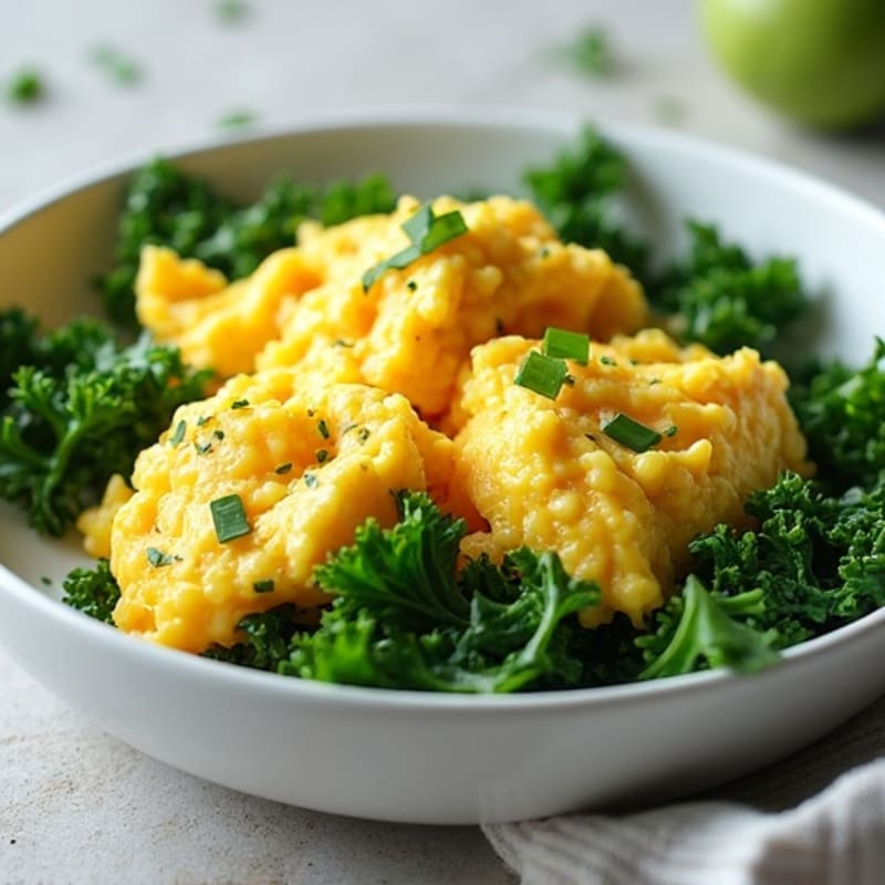 Fluffy Herb-Loaded Scrambled Eggs with Sautéed Greens