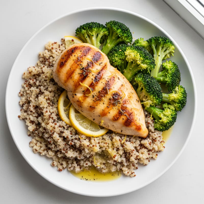 Grilled Chicken Breast with Quinoa and Steamed Broccoli