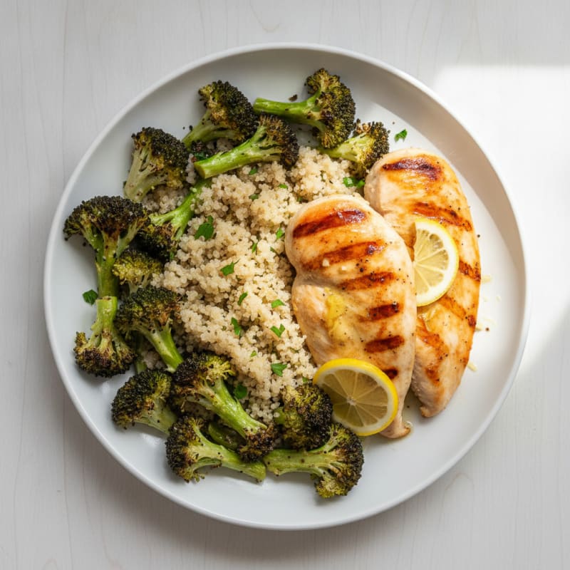 Grilled Chicken Breast with Roasted Broccoli and Quinoa
